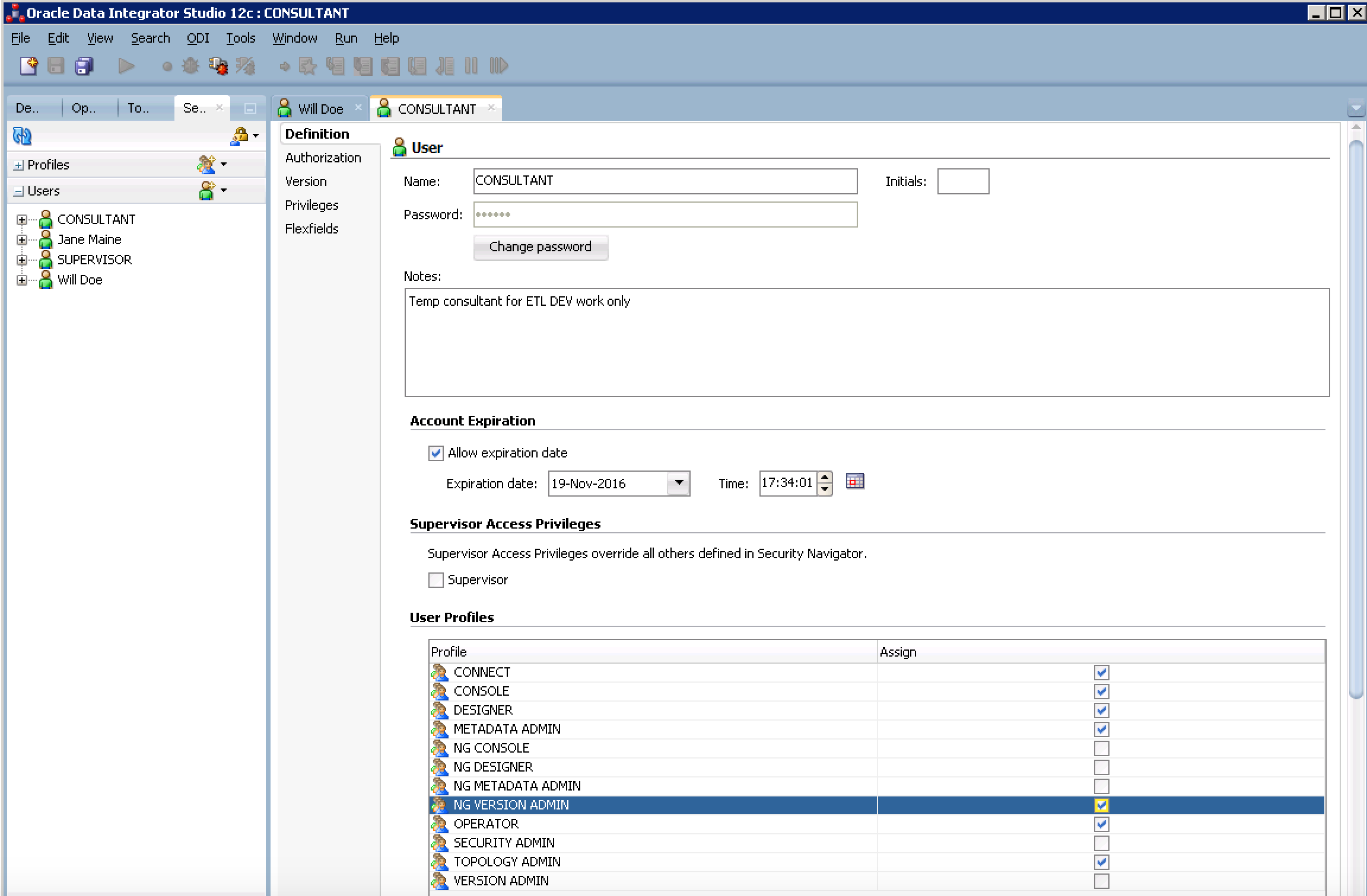 Creating Security Profiles in ODI 12c