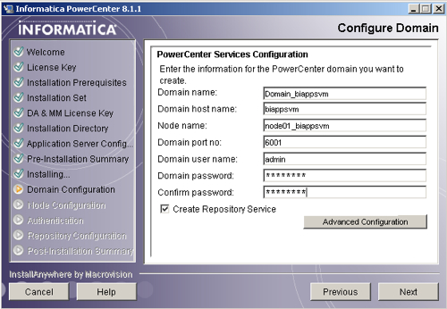 Infa Server Configure Domain